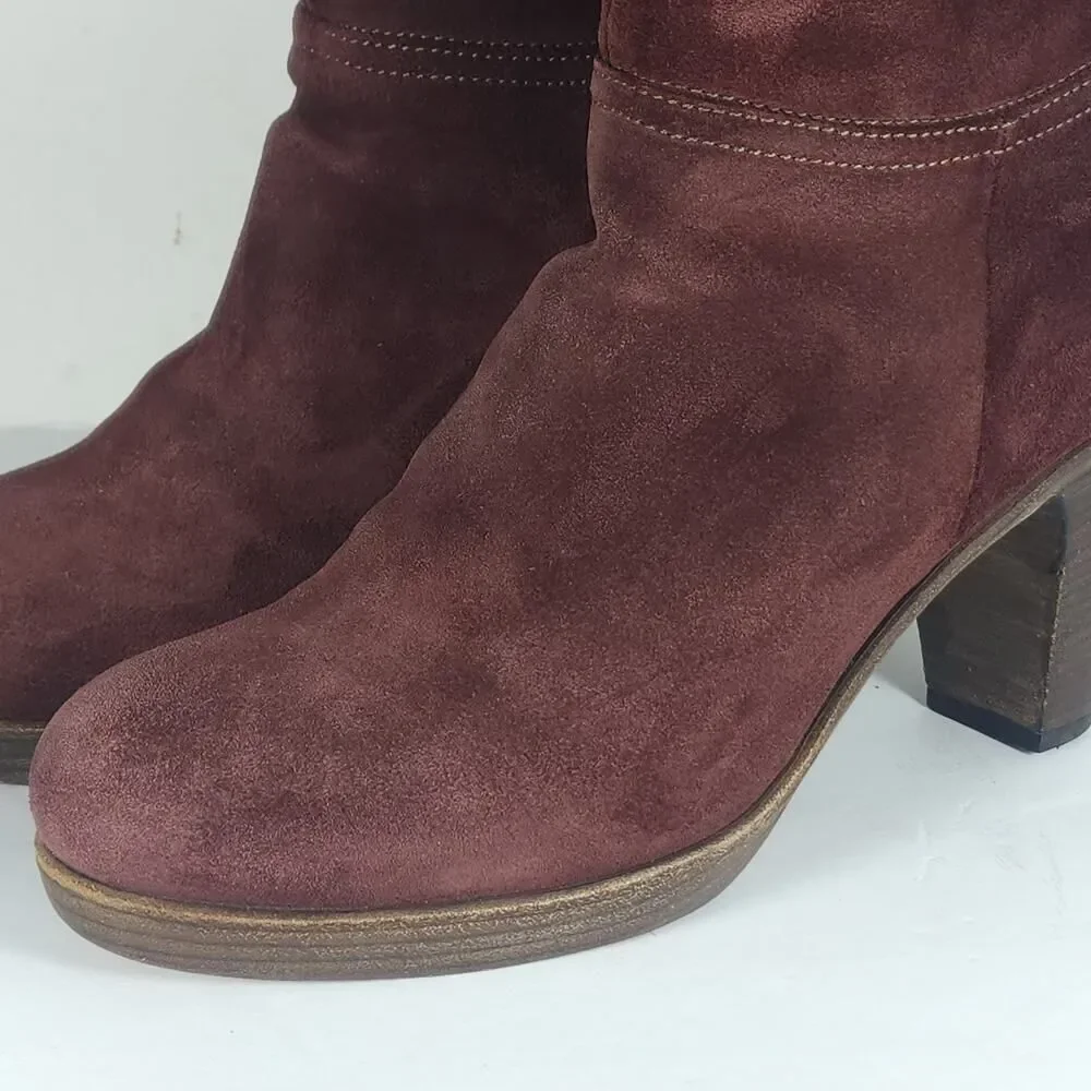 Fiorentini Baker Women's 39 US8,5 Burgandy Suede PullOn Fold Over Slouch Boots